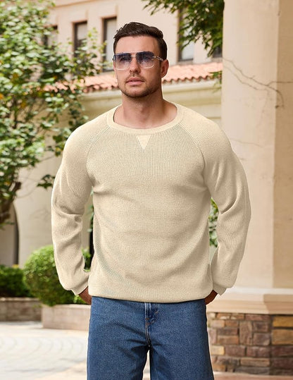 Vssjavun Sweaters for Men Crewneck Cable Knit Waffle Textured Pullover Sweater - Image 4
