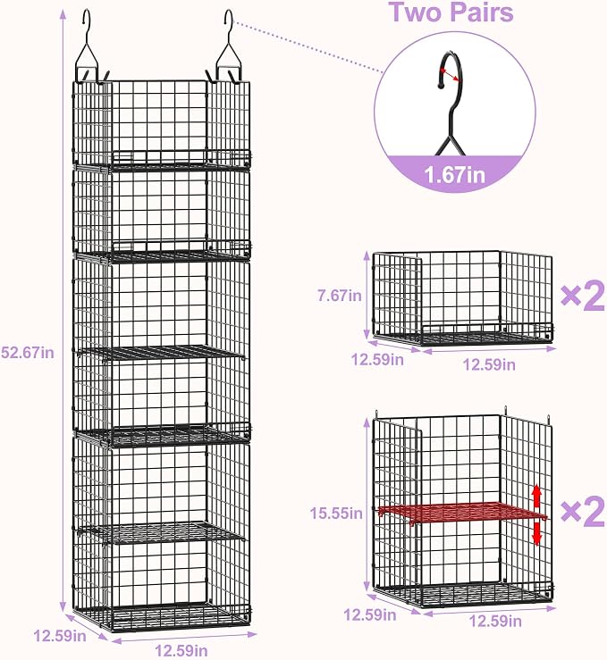 6 Tier Hanging Closet Organizers and Storage Stackable Hanging Closet Shelves - Image 3
