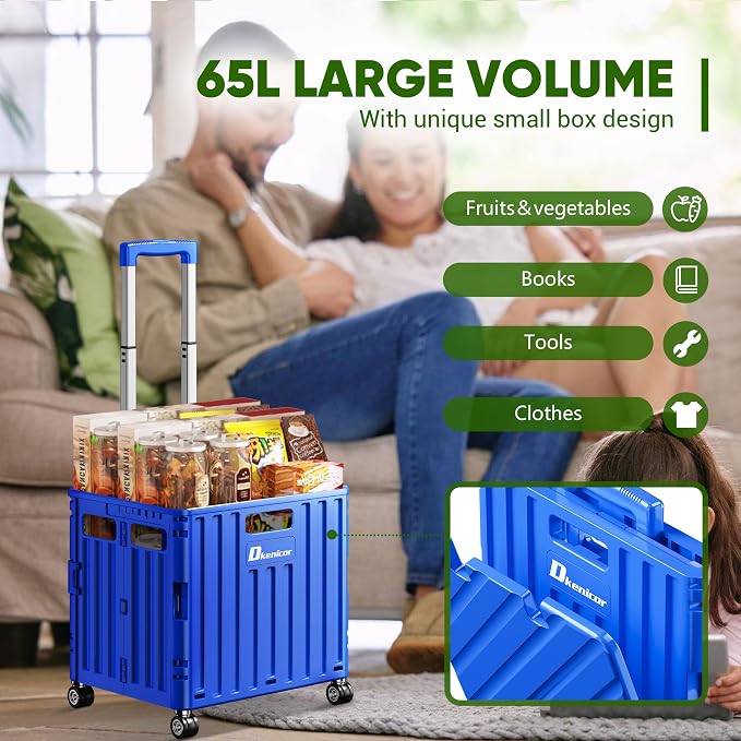 Folding Utility Cart with Lid, Portable Rolling Crate Handcart Collapsible - Image 2