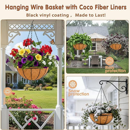 8 inch Metal Hanging Baskets For Plants Outdoor 4 Pack Round Metal Wire Hanging - Image 3