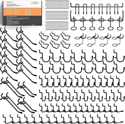 INCLY 176PCS Extra Thick Pegboard Hooks, 1/4" Heavy Duty Black Metal Peg Board by INCLY