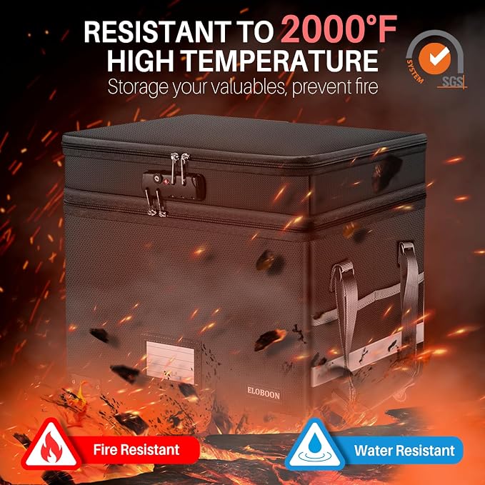 File Box with Lock, Fireproof Document Box with Wheels | Collapsible File - Image 2