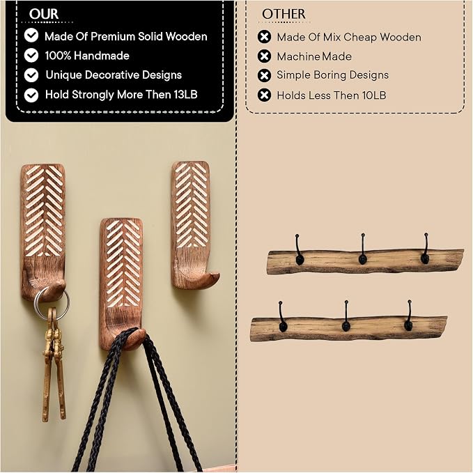 Indian Shelf 150 Pieces Bulk Wood Adhesive Wall Hooks – Wholesale Boho Peel and - Image 5