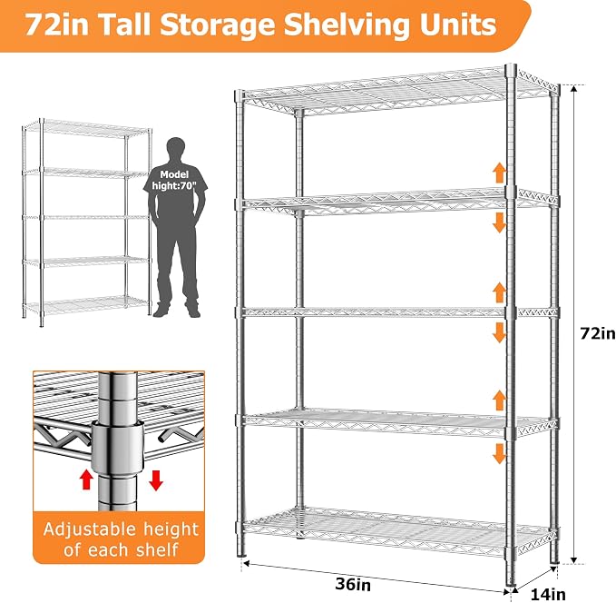 Storage Shelves Heavy Duty, 5-Tier Adjustable Metal Industrial Utility Shelf - Image 3
