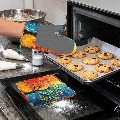 Tree of Life Silicone Oven Mitts and Pot Holders, Heat-Resistant 4 Piece - Image 4