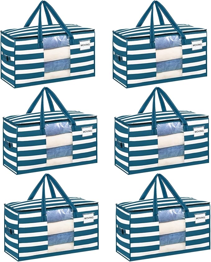 VENO 6 Pack Heavy Duty Moving Bags, Clothes and Comforter Storage Bags by Veno
