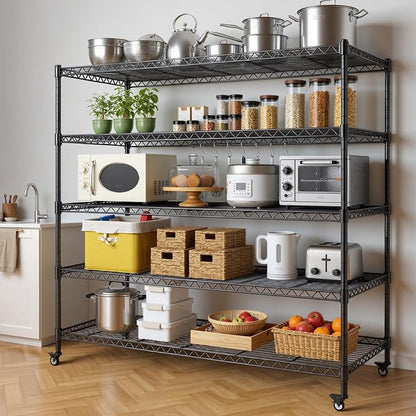 AIRAJ 5 Tier Wire Shelving | 46” W Rolling Wire Rack - Image 2