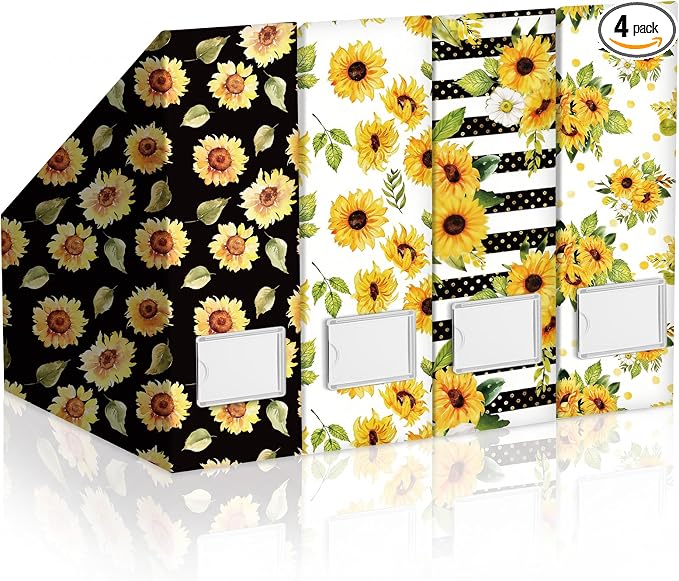 Sunflower Magazine File Holder Decorative Set of 4 | Foldable Magazine Storage by Unknown