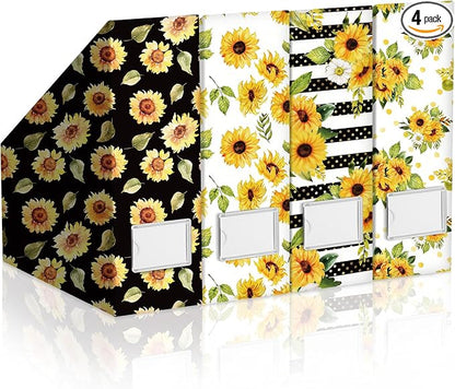 Sunflower Magazine File Holder Decorative Set of 4 | Foldable Magazine Storage by Unknown