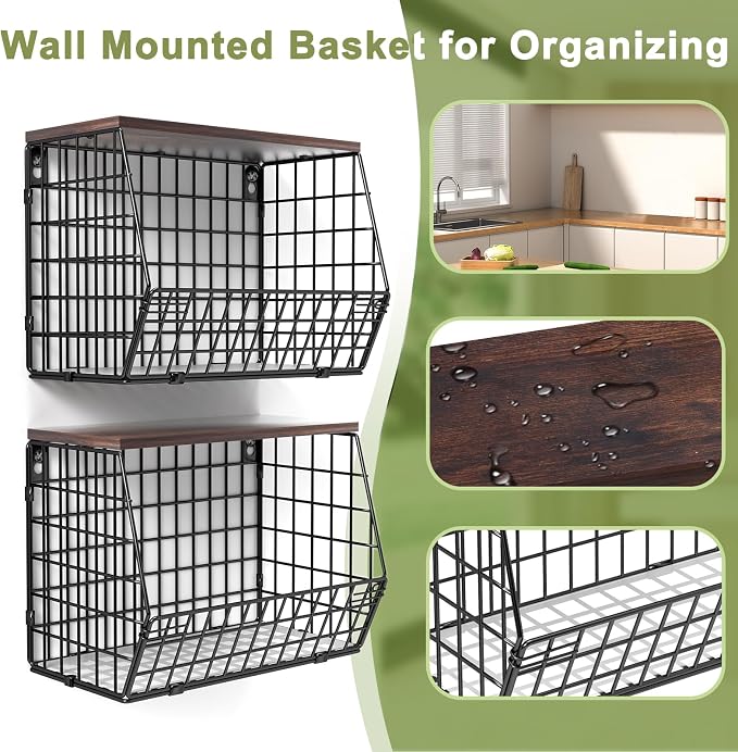 Wawocs Fruit Basket for Kitchen Counter 2 Tier Fruit Bowl, Stackable Wall - Image 7