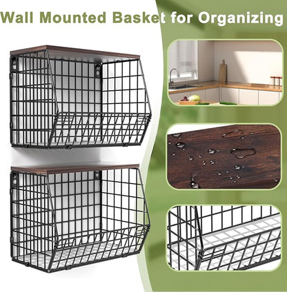 Wawocs Fruit Basket for Kitchen Counter 2 Tier Fruit Bowl, Stackable Wall - Image 7