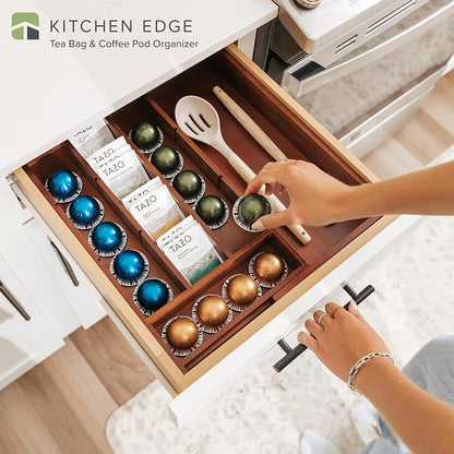 KitchenEdge Acacia Tea Bag and Coffee Pod Kitchen Drawer Organizer, Expandable - Image 2
