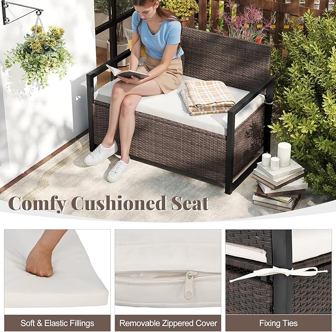 RELAX4LIFE Wicker Outdoor Bench - Image 5