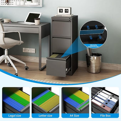 3 Drawer File Cabinet with Lock, Vertical Metal Filing Cabinet - Image 5