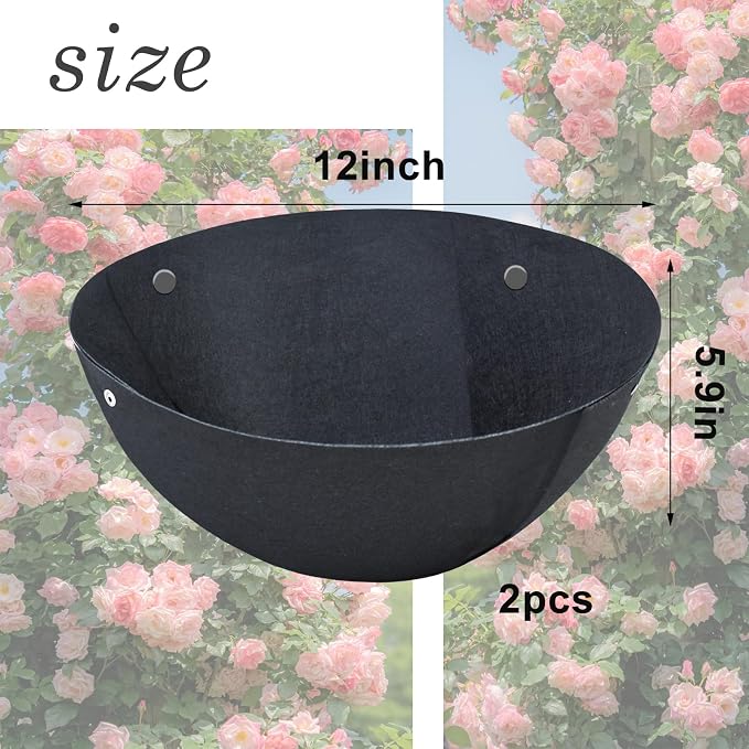 2PCS 12 Inch Round Hanging Basket Liner Fabric Non-Woven Planter Black Felt - Image 2