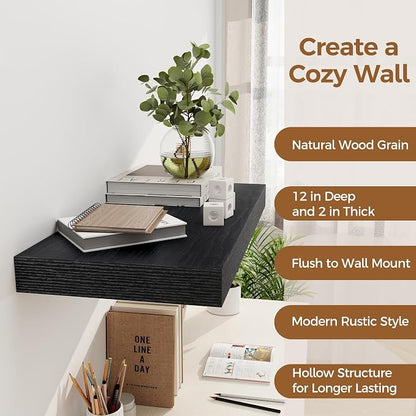 12 Inch Deep Black Floating Shelves, 24 x 12 Floating Shelf - Image 5