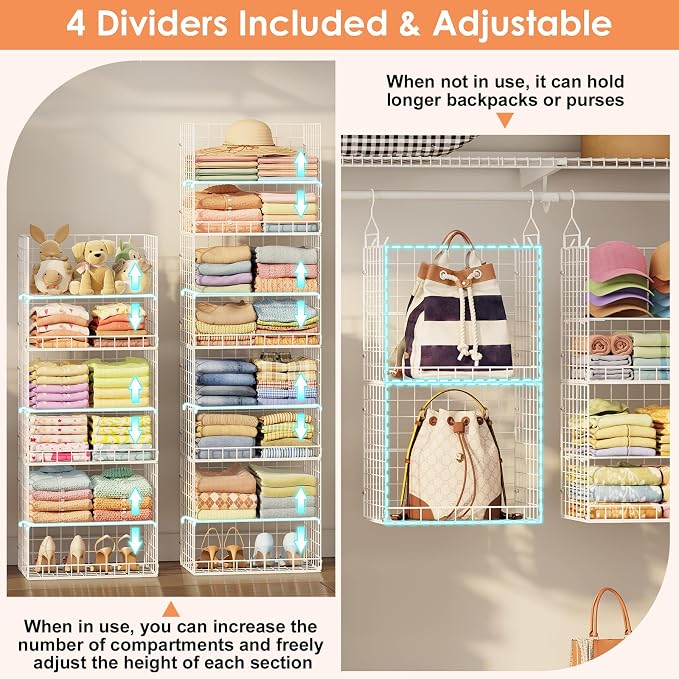 Extended Width Hanging Closet Organizer, 8 Tier Wire Storage Shelves | Hanging - Image 6