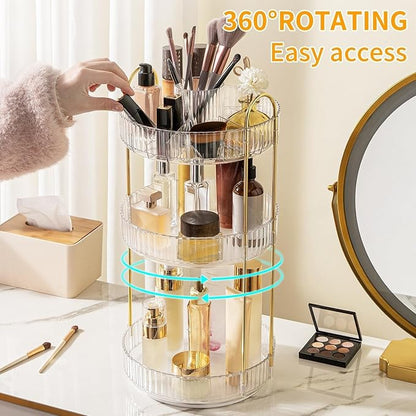 360° Rotating Makeup Organizer, Large-Capacity Skincare Make Up Storage 3 Tier - Image 4