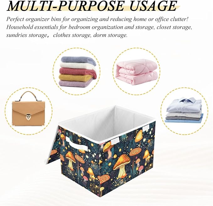 Mushrooms Storage Bins with Lids and Carrying Handle, Foldable Storage Boxes - Image 7