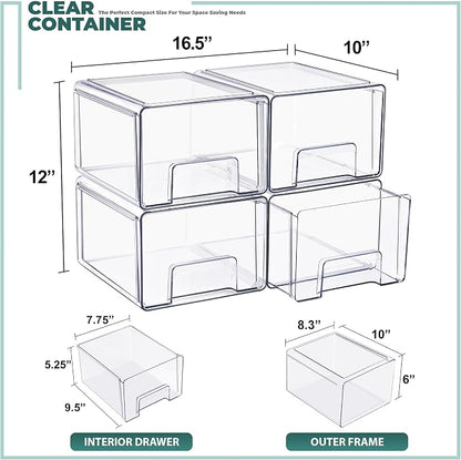Sorbus Large Clear Stackable Storage Drawers 4-Pack Plastic Organizer Bins - Image 3