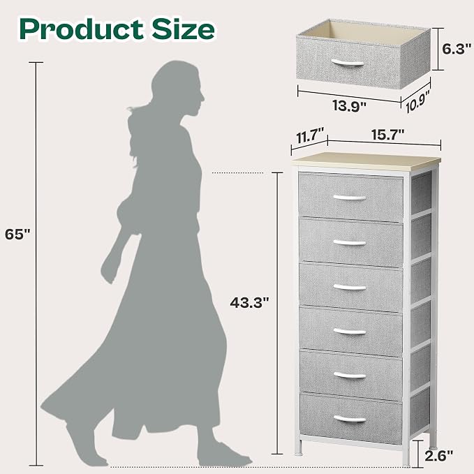 Huuger Tall Dresser for Bedroom, Stable 6 Drawer Dresser - Image 2