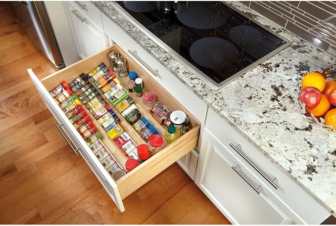 Rev-A-Shelf 22" 3 Tiered Seasoning Organizer, Trim-to-Custom-Fit Wooden Kitchen - Image 2