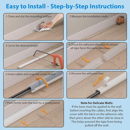 ZhiYo Corner Cable Hider for 2 Cords, Hide Wires in Wall Corners 12ft White | 4 - Image 5