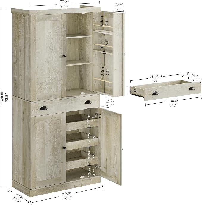 IRONCK Kitchen Pantry Cabinet 72" Height, Freestanding Cupboard - Image 2
