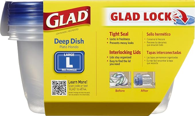 Glad GladWare Deep Dish Food Storage Containers Lids Large Rectangle BPA Free - Image 3