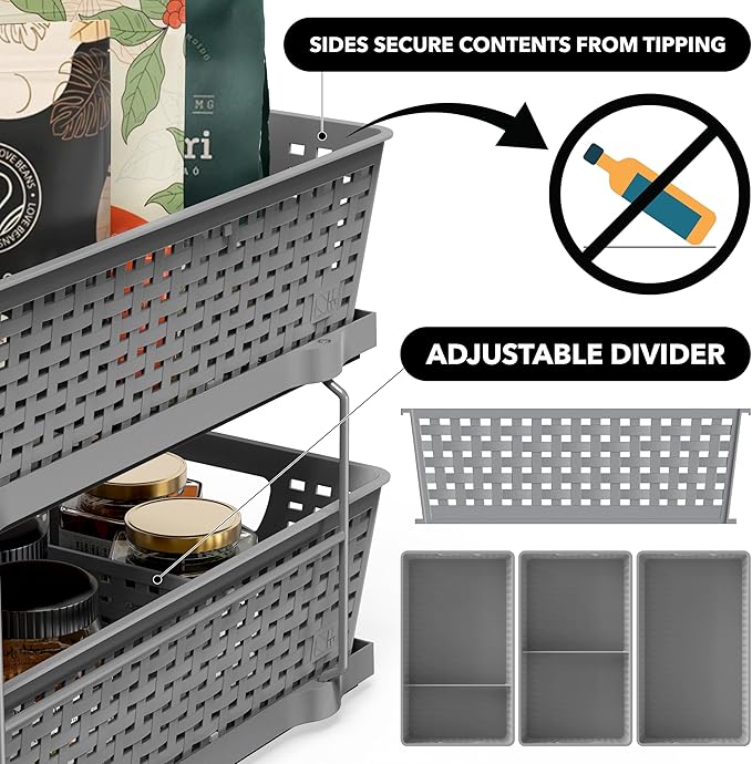 Simple Houseware 2 Tier Bathroom Organizer Tray Pull-Out Sliding Drawer - Image 4
