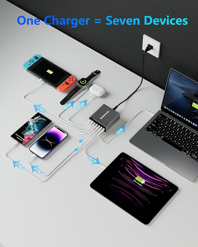 Aluminum Alloy 260W USB C Charger GaN Fast USB C Charging Station 7 Ports | 65W - Image 4