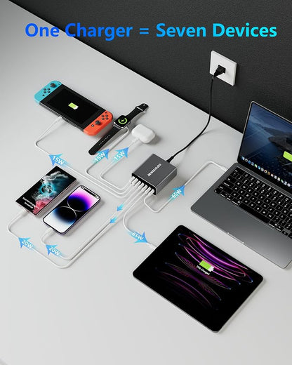 Aluminum Alloy 260W USB C Charger GaN Fast USB C Charging Station 7 Ports | 65W - Image 4