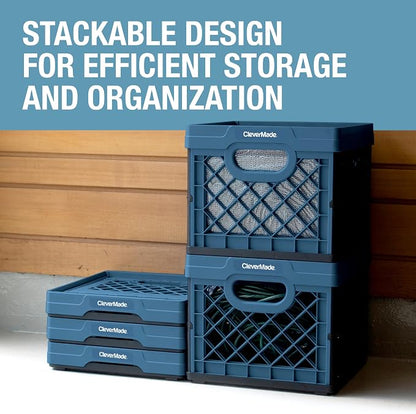 CleverMade Collapsible Milk Crate, 3PK - 25L Stackable Storage Bins - Image 5