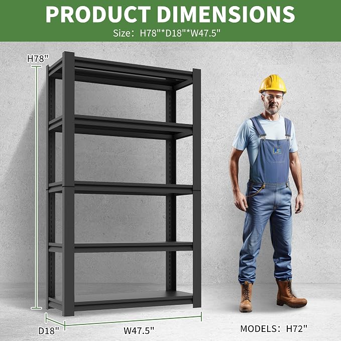 72" H Garage Shelving, Garage Shelves Heavy Duty, 5 Tier Adjustable Garage - Image 3