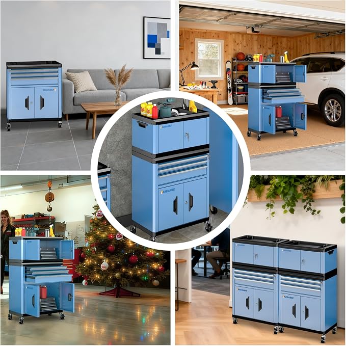 2-IN-1 Rolling Tool Chest with Locks& Multifunctional CounterTop, 3 Drawer - Image 7