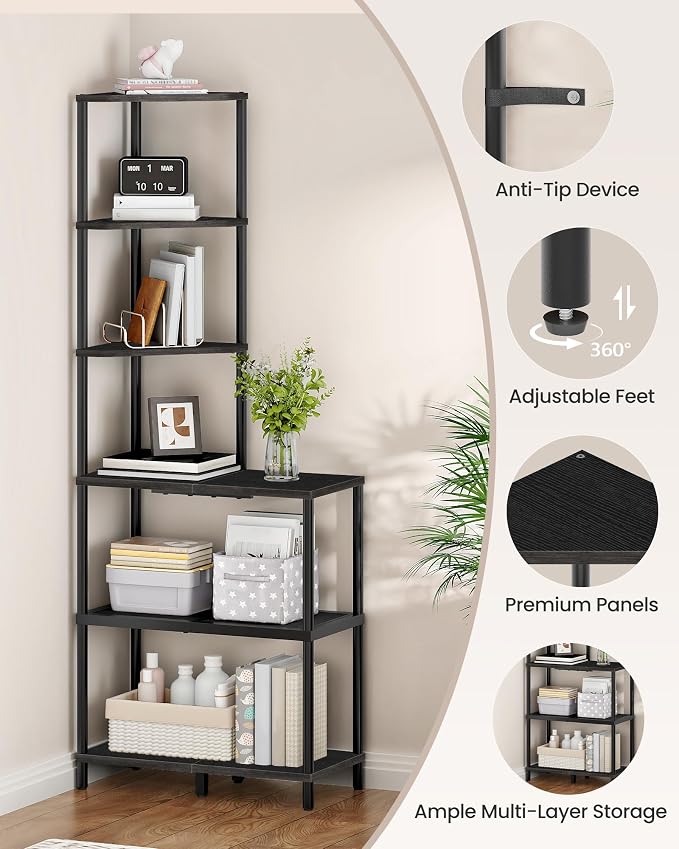 6-Tier Corner Shelf, Industrial Corner Bookshelf - Image 3