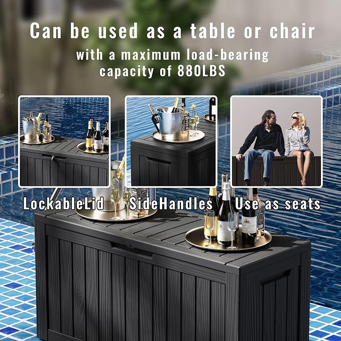 80 Gallon Resin Deck Box, Outdoor Waterproof Storage Containers, Lockable Patio - Image 6