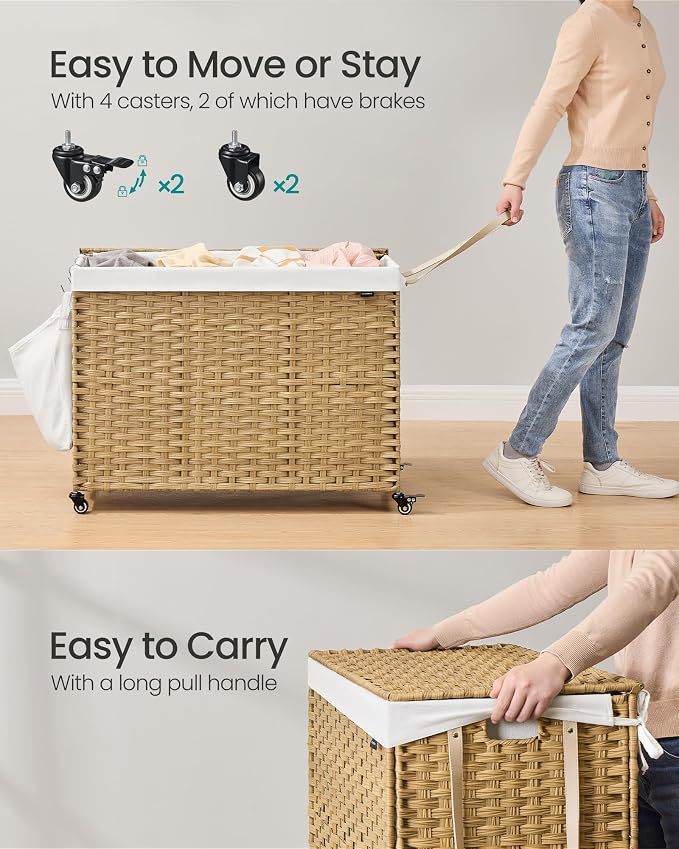 SONGMICS Laundry Hamper with Lid, 55.4 Gallons, Rolling Laundry Basket with - Image 5