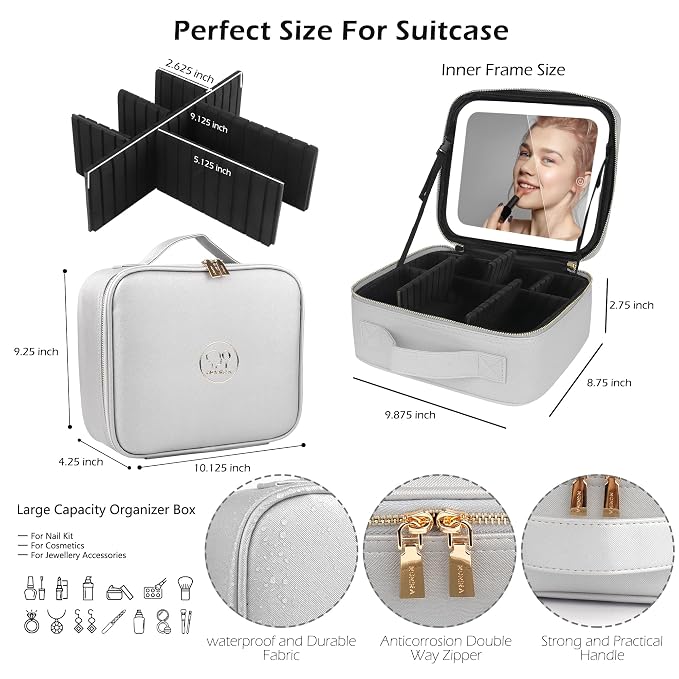 MOMIRA Makeup Bag with Mirror and Light Travel Makeup Train Case Cosmetic Bag - Image 2