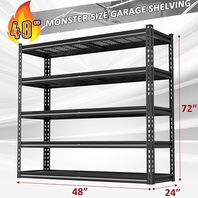 48" W Garage Shelving Heavy Duty, 5-Tier Storage Shelves, 3030LBS Adjustable - Image 3