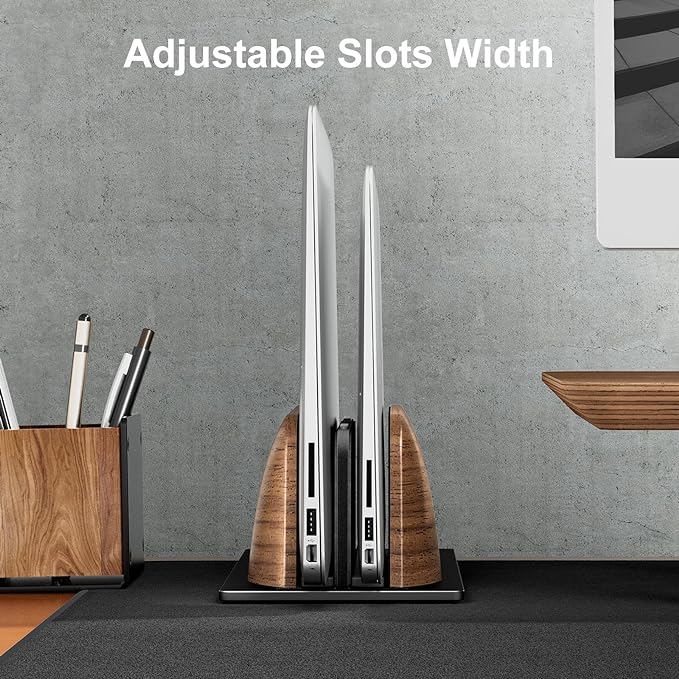UPERGO Vertical Laptop Stand, Dual Slot Wooden Laptop Holder Vertical - Image 3
