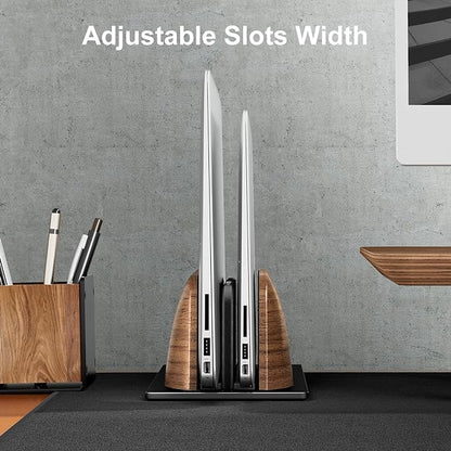 UPERGO Vertical Laptop Stand, Dual Slot Wooden Laptop Holder Vertical - Image 3