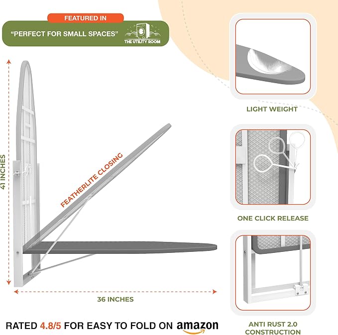 Xabitat Wall Mounted Ironing Board, 36.2" X 12.2" Compact Mount Fold Down Iron - Image 4