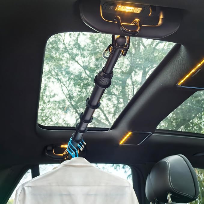 Car Clothes Hanger Bar Heavy-Duty Adjustable Tension Garment Rack 30''-50'' | by Idefair