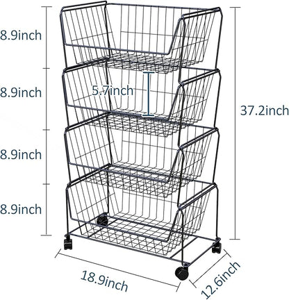PUSDON 4-Tier Stackable Metal Storage Baskets, Anti-Rust Fruit Vegetable Rack - Image 4