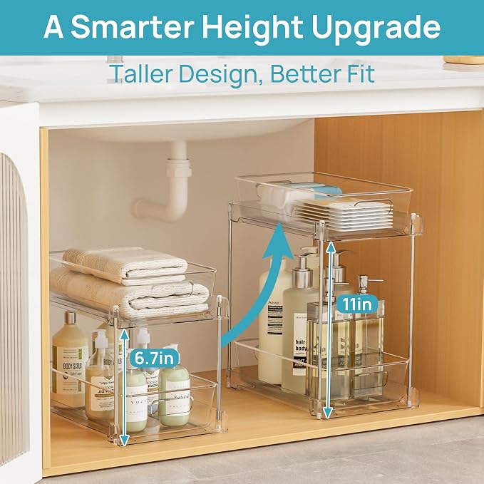 Vtopmart 4 Pack Higher Bathroom Under Sink Plastic Pull-Out Organizer - Image 2