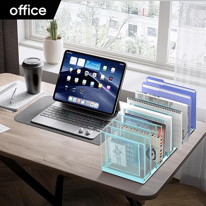 9-Section Desk File Organizer, Vertical File Holder, Mesh Desktop File Folder - Image 7