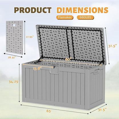 Flamaker 250 Gallon Resin Deck Box, XXL Waterproof Storage Box - Image 6