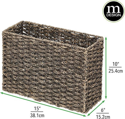 mDesign Rustic Farmhouse Woven Seagrass Toilet Paper Holder Basket - Image 3