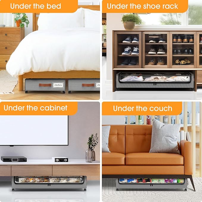 Under Bed Storage with Wheels 2Pack Underbed Storage with Clear Window&Label - Image 7